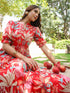 Women Floral Print Puff Sleeve Pure Cotton Fit & Flare Midi Dress